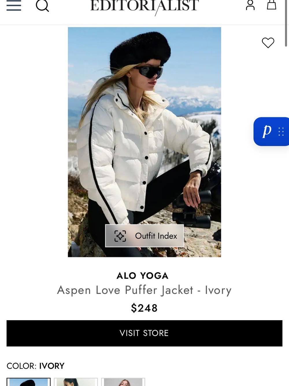NWT ALO Yoga Ivory Puffer Jacket with Black Trim XS